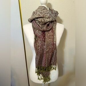 Paisley Print Pattern Scarf Wrap Shawl With Fringe Reversible GUC